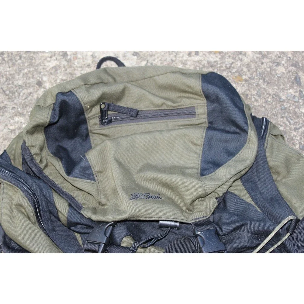 Vintage L.L. Bean Rucksack Olive Green Black Nylon Hiking Backpack 20